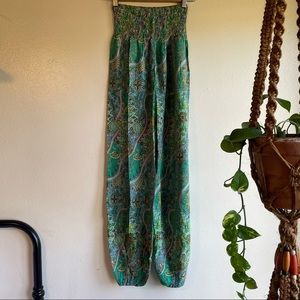 Handmade Bali Pants - Size S/M - Ruched and Stretchy Waistband - Small Pocket